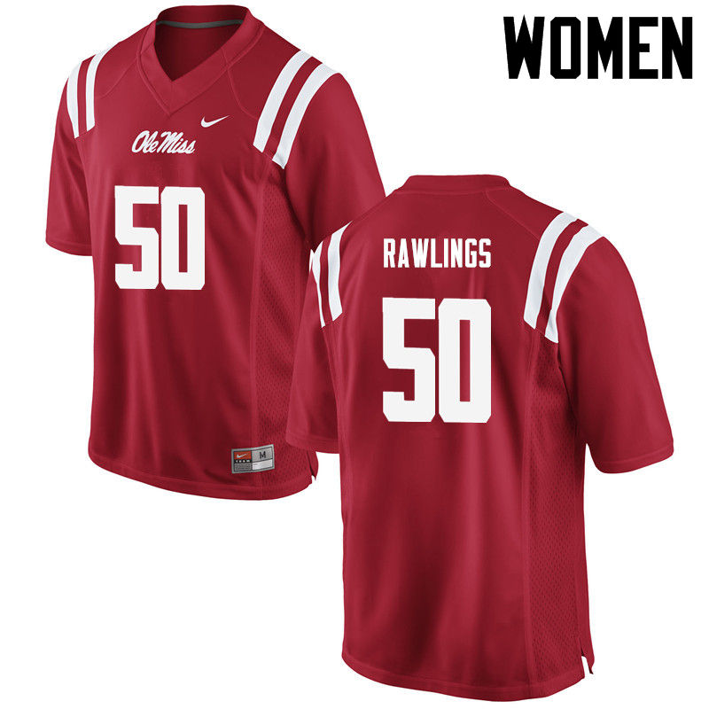 Sean Rawlings Ole Miss Rebels NCAA Women's Red #50 Stitched Limited College Football Jersey XAI6058UD